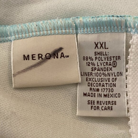 Merona SZ XXL Blue Tropical 1Pc. Tank Swimsuit & Brown Swim Skirt Beach Resort - Picture 5 of 9